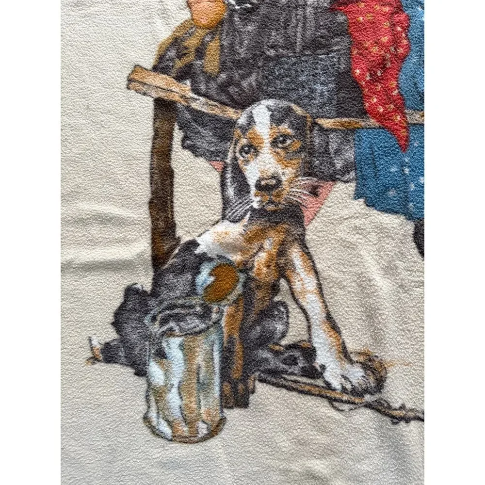 Norman Rockwell Puppy Love Little Spooners Blanket 59 x 79 Revert Spain Vintage